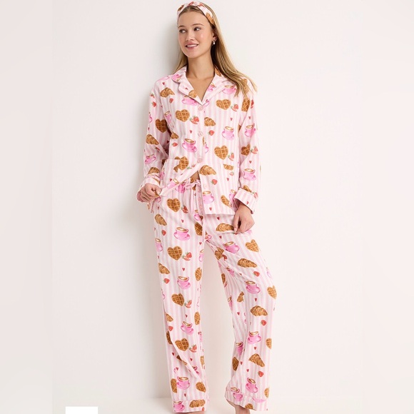 NWT PJ Salvage Set pajamas size M Brunch Club 🧇🍓☕️ - Picture 2 of 6